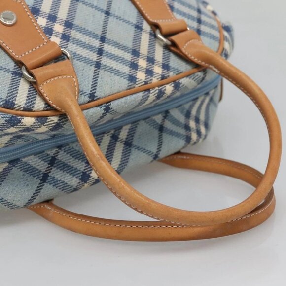 BURBERRY Nova Check Blue Label Hand Bag Wool Light Blue Silver Auth - Picture 8 of 16